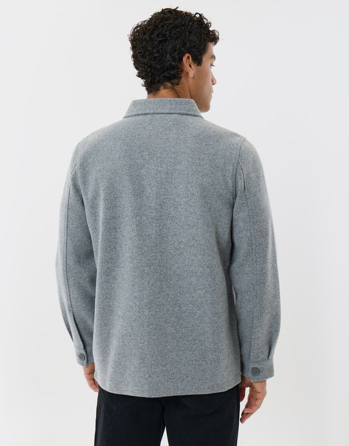 Long Sleeve Button Up Shacket in Grey Marl