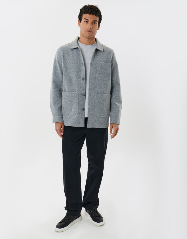 Long Sleeve Button Up Shacket in Grey Marl
