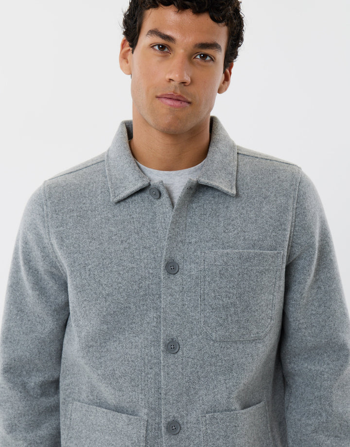 Long Sleeve Button Up Shacket in Grey Marl