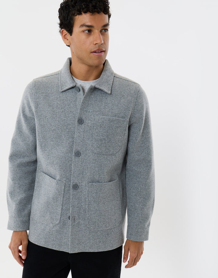 Long Sleeve Button Up Shacket in Grey Marl