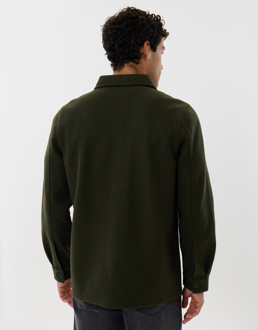 Long Sleeve Button Up Shacket in Forest Green