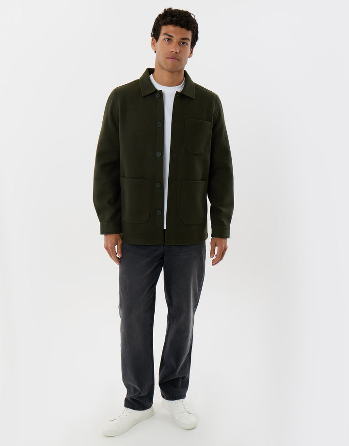 Long Sleeve Button Up Shacket in Forest Green