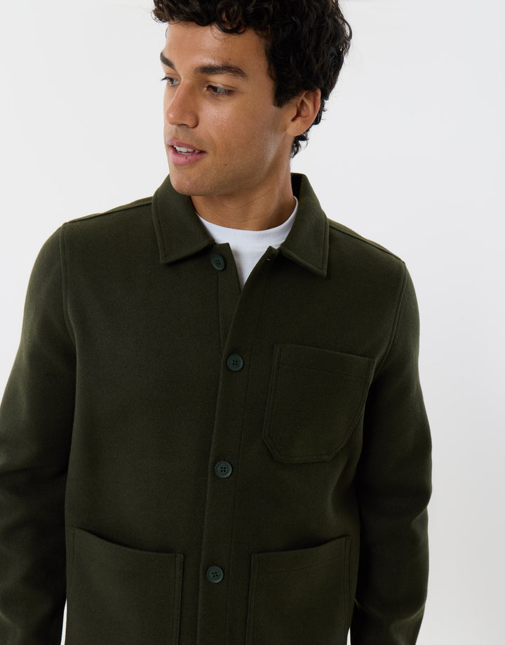 Long Sleeve Button Up Shacket in Forest Green