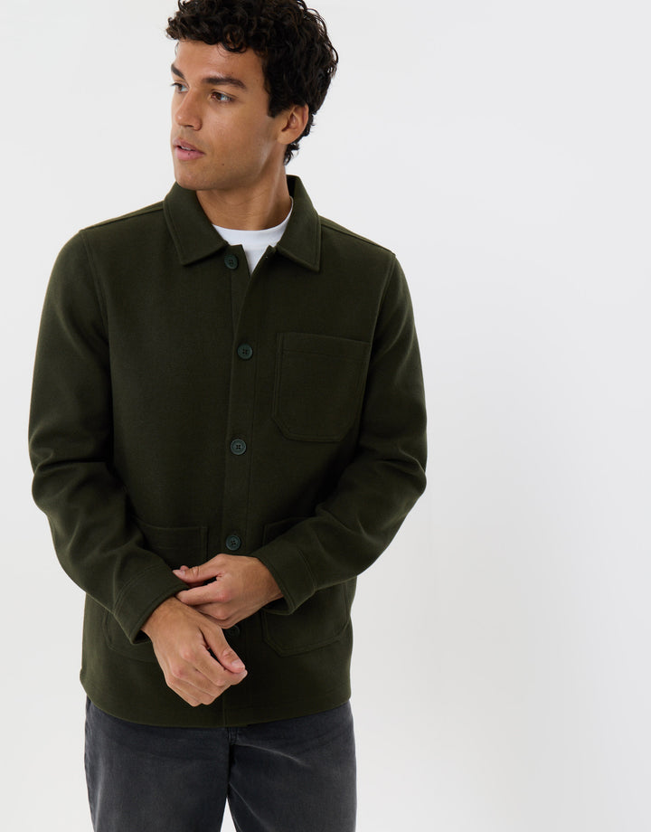 Long Sleeve Button Up Shacket in Forest Green
