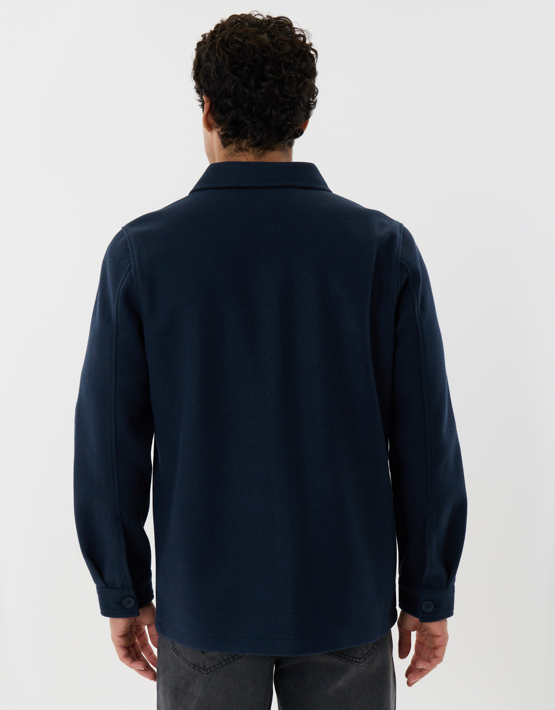 Long Sleeve Button Up Shacket in Navy