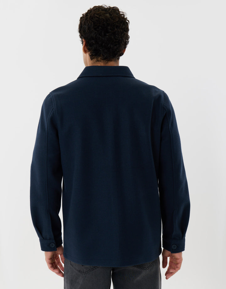 Long Sleeve Button Up Shacket in Navy