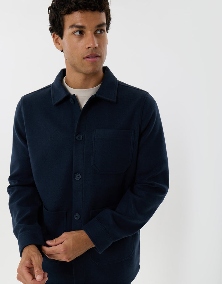 Long Sleeve Button Up Shacket in Navy