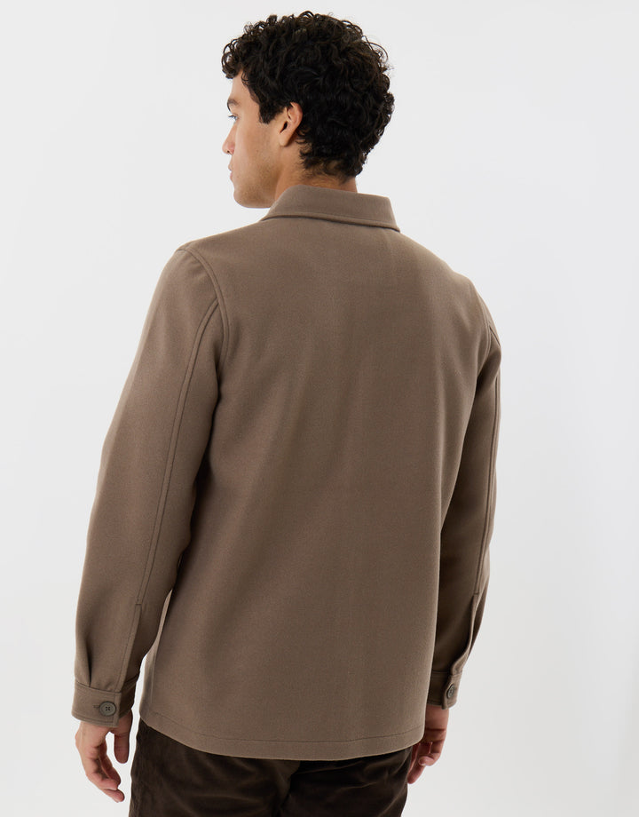Long Sleeve Button Up Shacket in Mushroom Brown