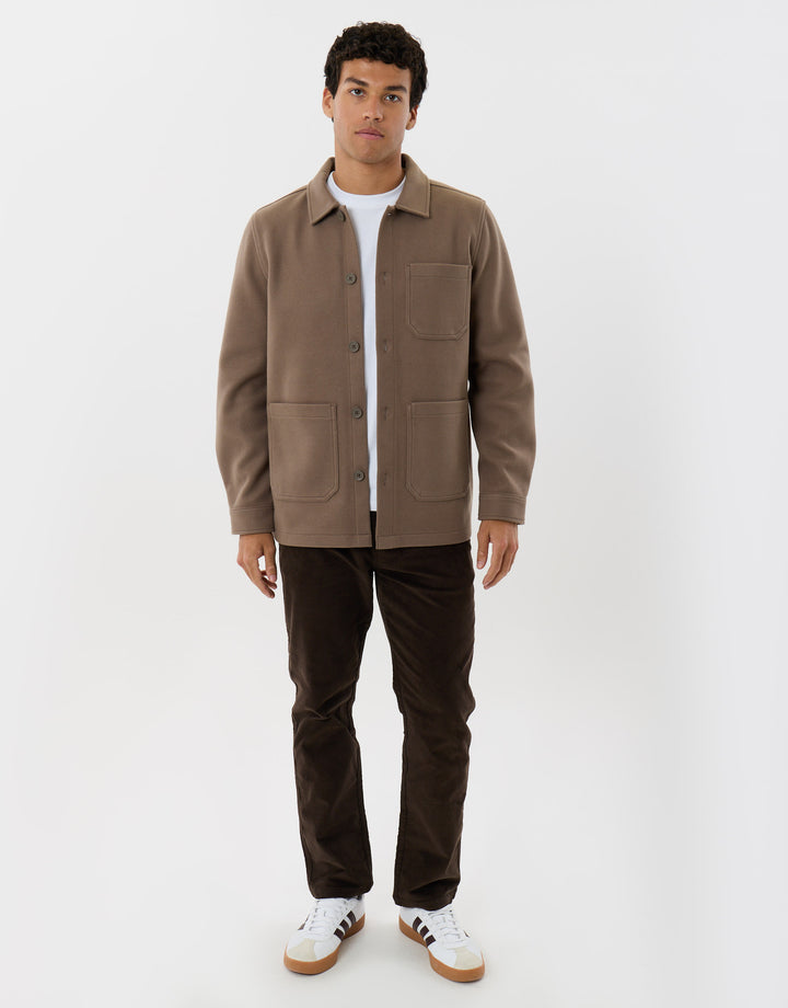 Long Sleeve Button Up Shacket in Mushroom Brown
