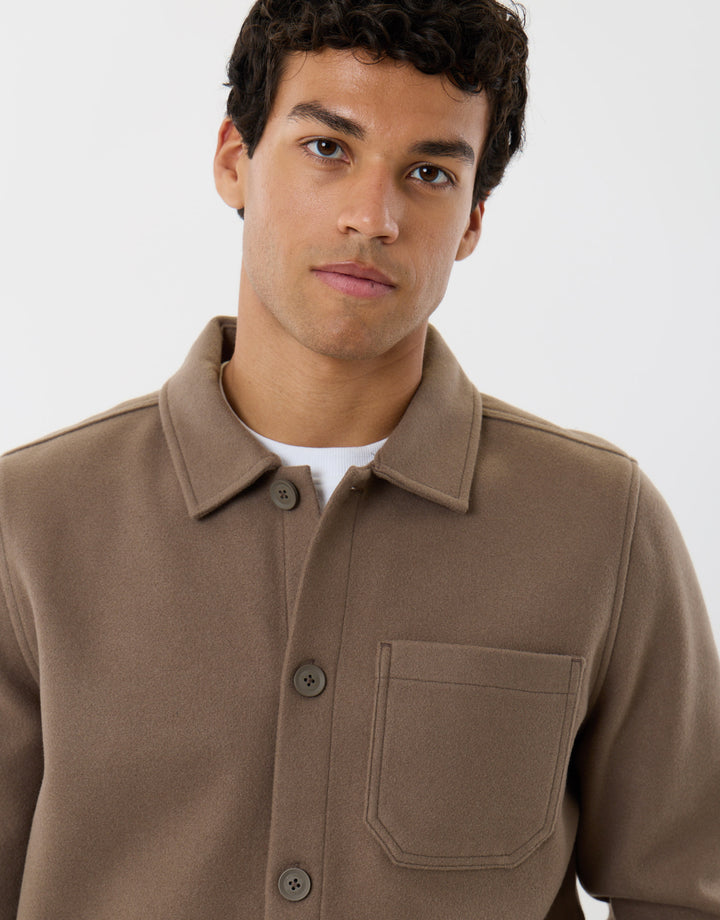 Long Sleeve Button Up Shacket in Mushroom Brown
