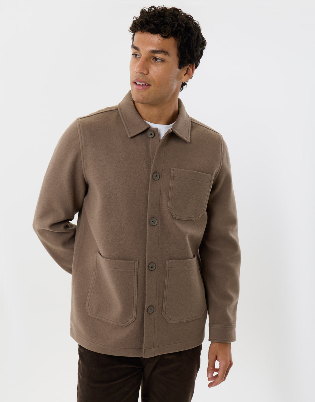 Long Sleeve Button Up Shacket in Mushroom Brown