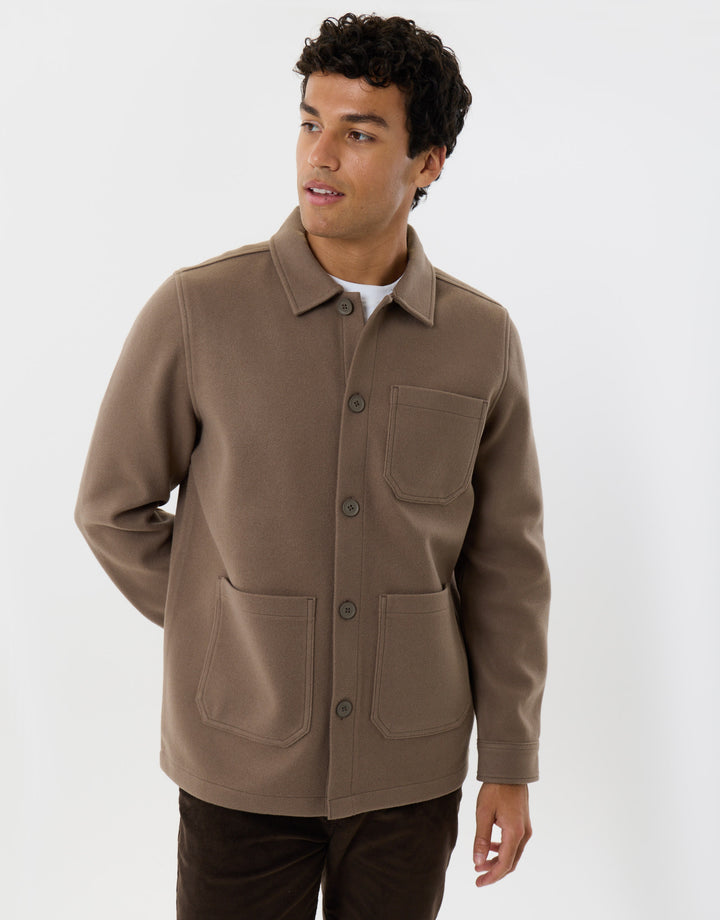 Long Sleeve Button Up Shacket in Mushroom Brown