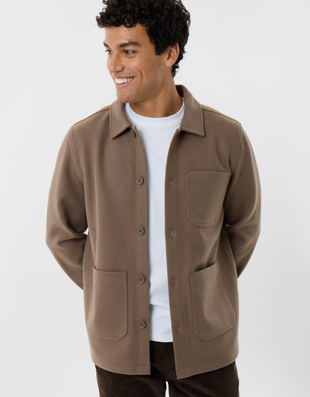 Long Sleeve Button Up Shacket in Mushroom Brown