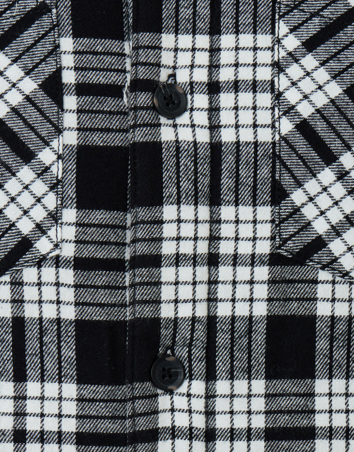 Quilted Hooded Shacket in Black Check