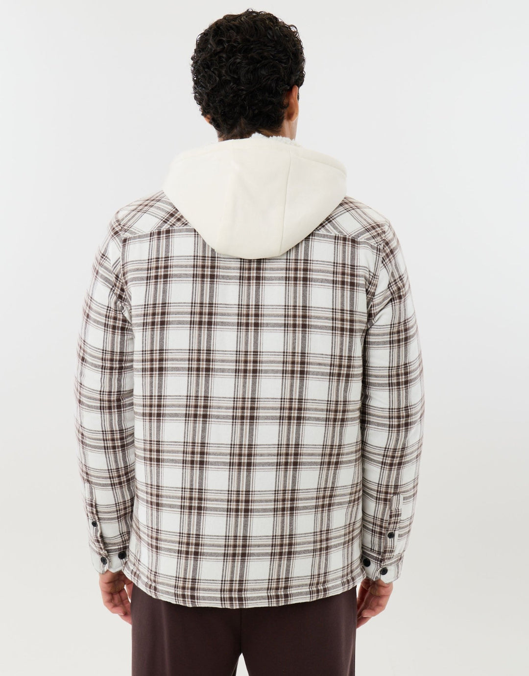 Hooded Quilted Shacket  in Ecru Check