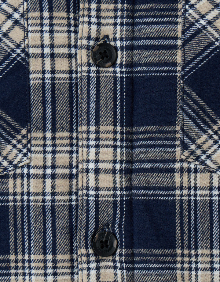 Quilted Hooded Shacket in Navy Check