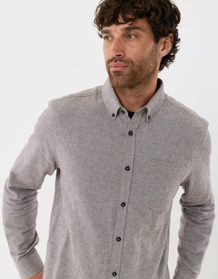 Regular Fit Textured Cotton Shirt in Taupe