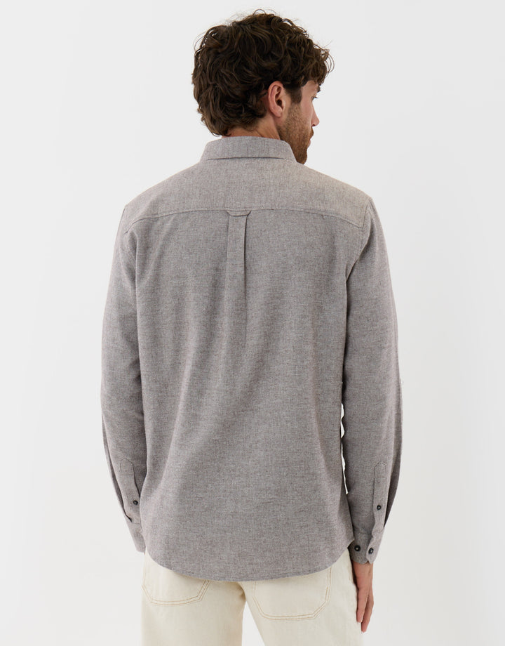 Regular Fit Textured Cotton Shirt in Taupe