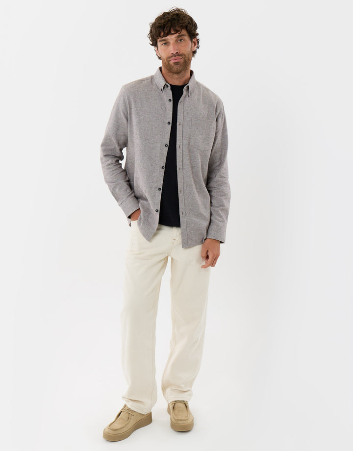 Regular Fit Textured Cotton Shirt in Taupe