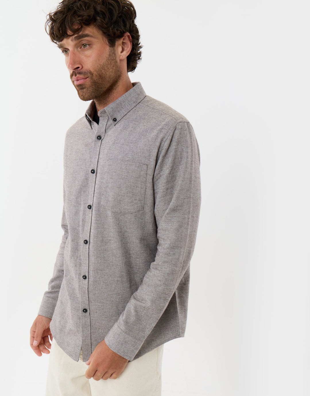Regular Fit Textured Cotton Shirt in Taupe