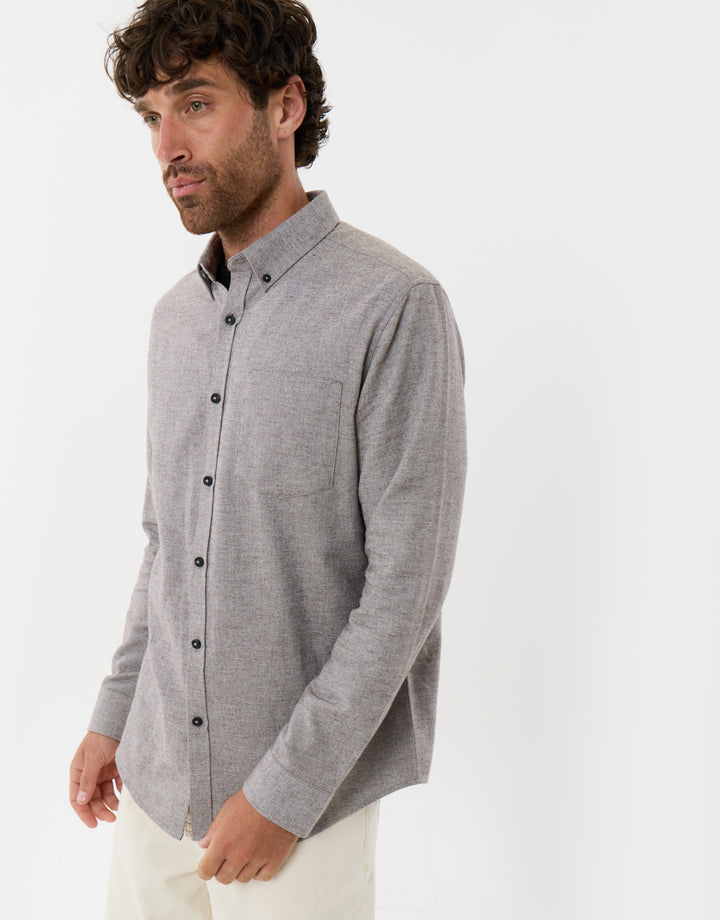 Regular Fit Textured Cotton Shirt in Taupe