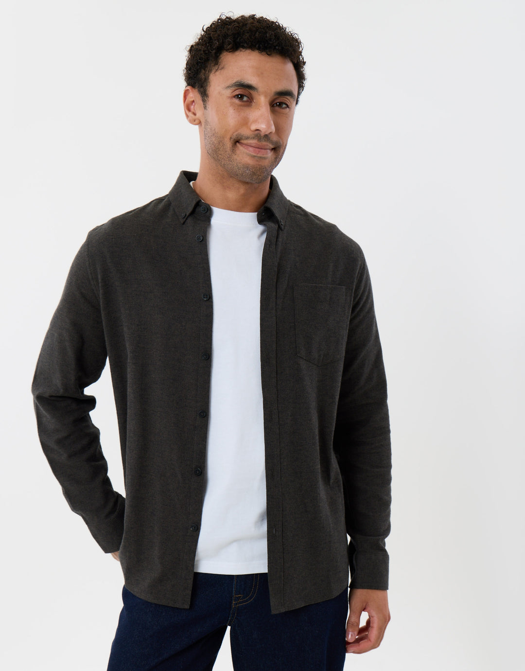 Regular Fit Textured Cotton Shirt in Khaki