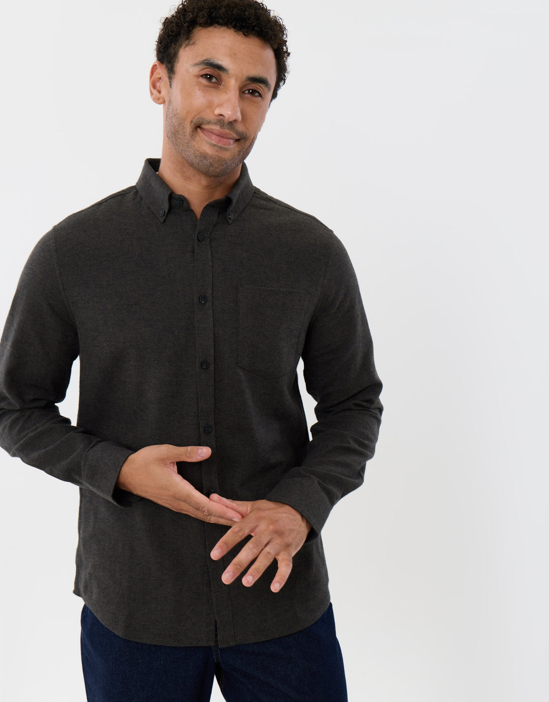 Regular Fit Textured Cotton Shirt in Khaki