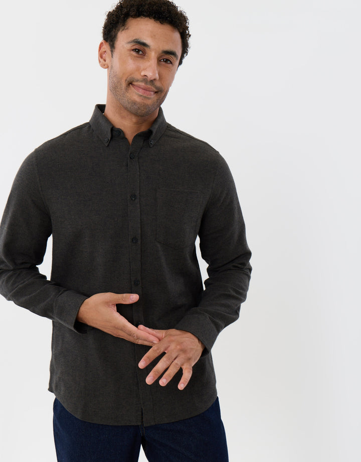 Regular Fit Textured Cotton Shirt in Khaki
