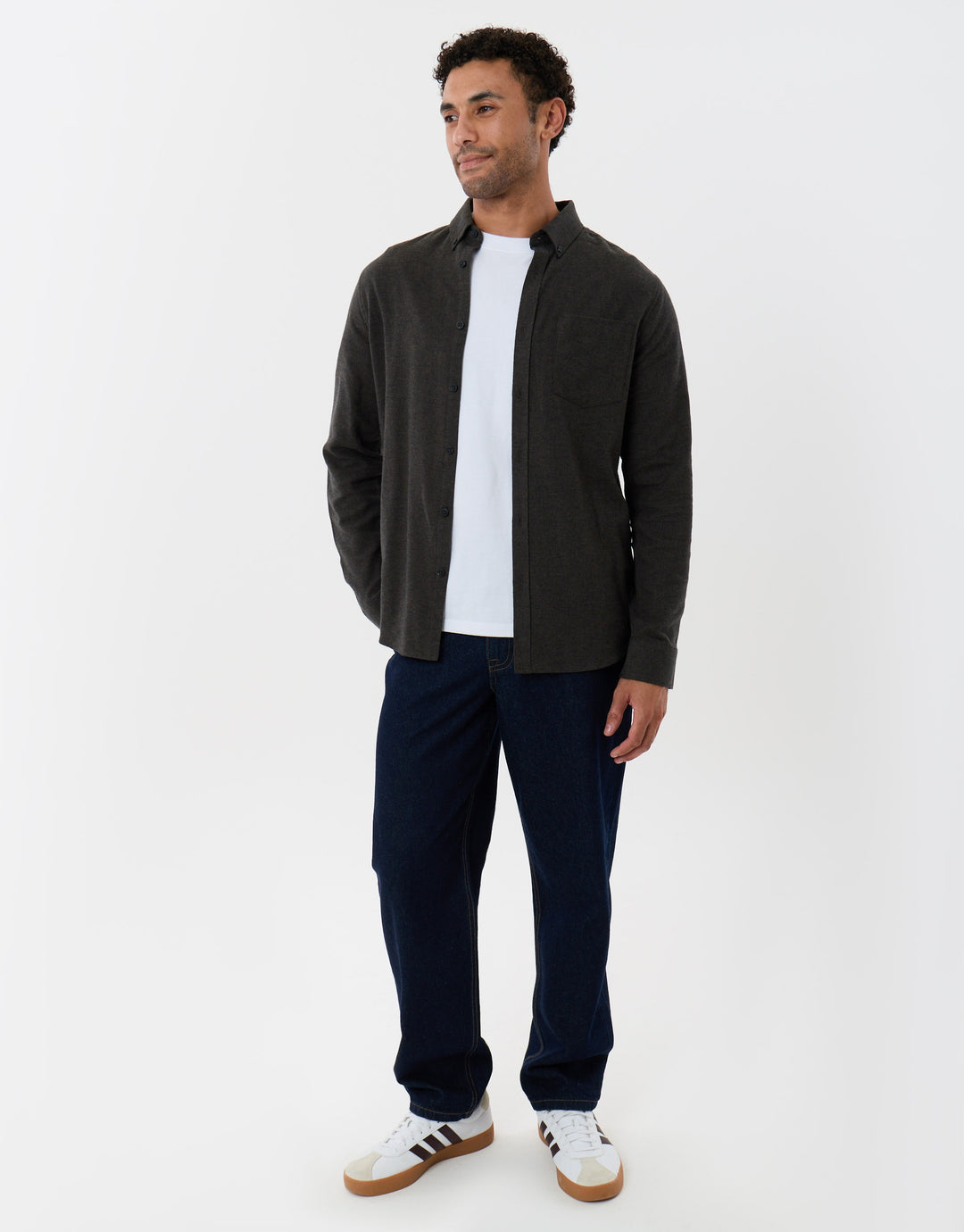 Regular Fit Textured Cotton Shirt in Khaki