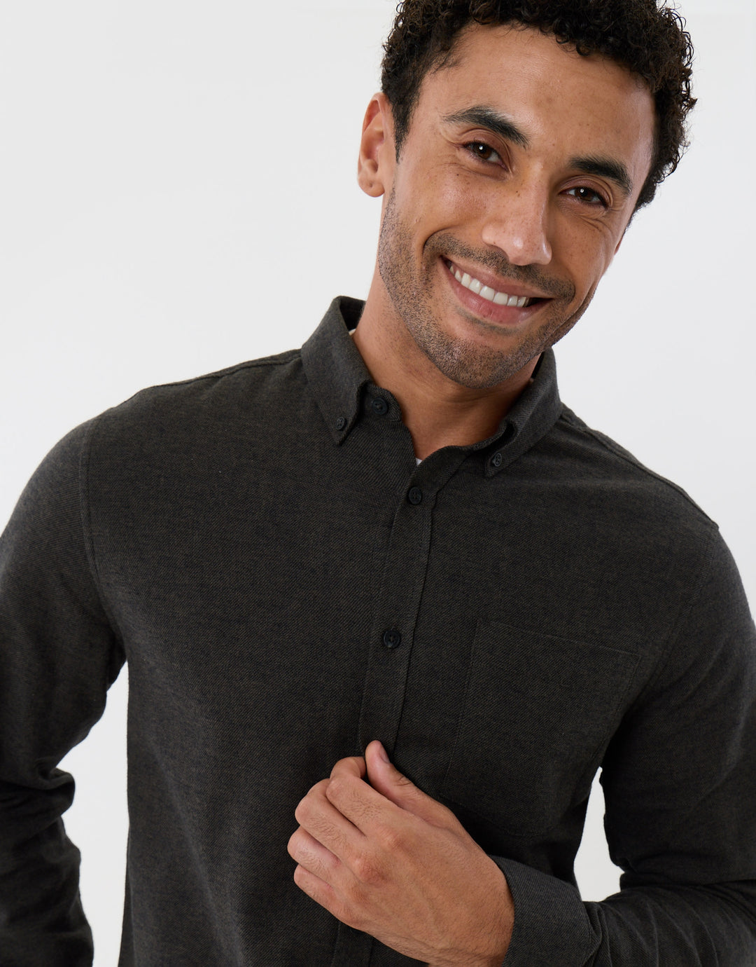Regular Fit Textured Cotton Shirt in Khaki