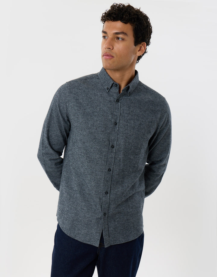 Regular Fit Textured Cotton Shirt in Navy