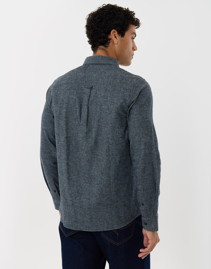Regular Fit Textured Cotton Shirt in Navy