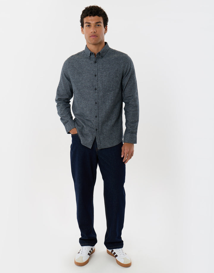 Regular Fit Textured Cotton Shirt in Navy