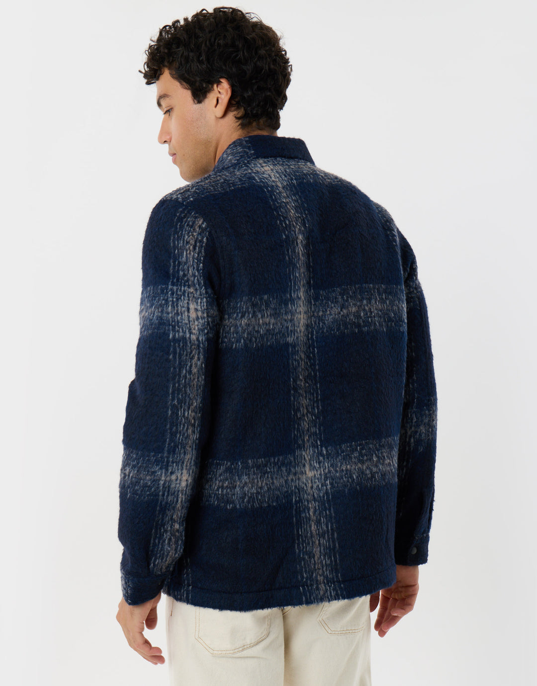 Textured Faux Wool Shacket in Navy Check