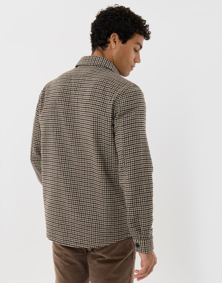 Lightweight Shacket with Pockets in Taupe Dogtooth Check