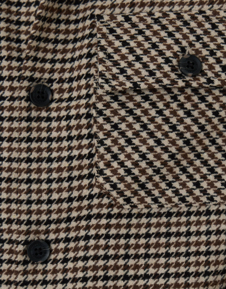 Lightweight Shacket with Pockets in Taupe Dogtooth Check