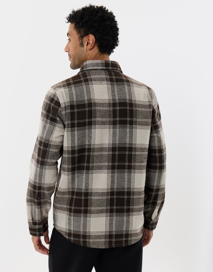 Lightweight Shacket with Pockets in Chocolate Brown Check