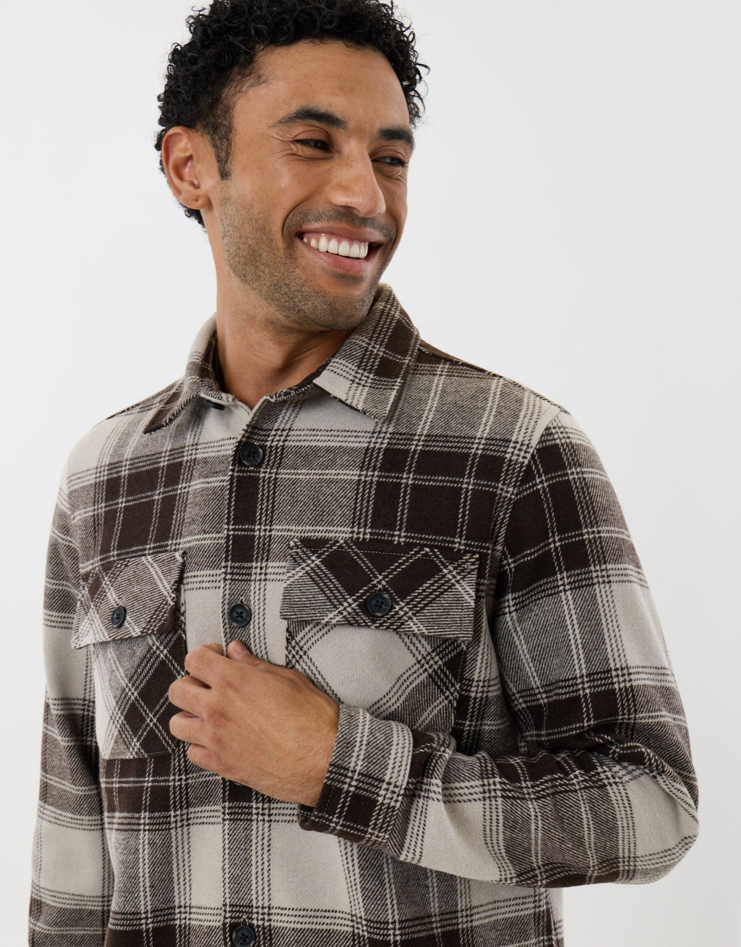 Lightweight Shacket with Pockets in Chocolate Brown Check