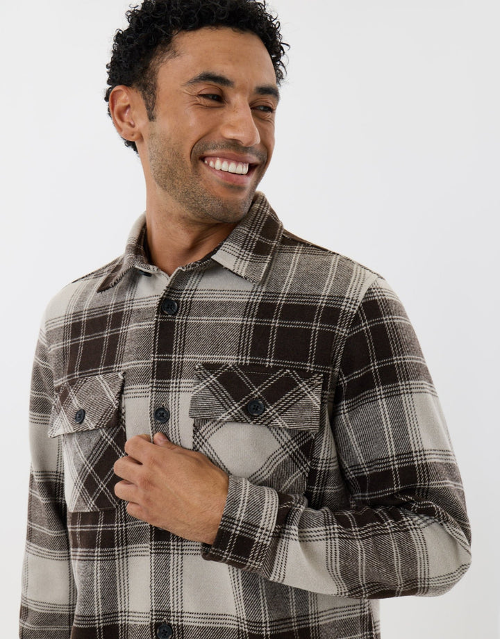 Lightweight Shacket with Pockets in Chocolate Brown Check