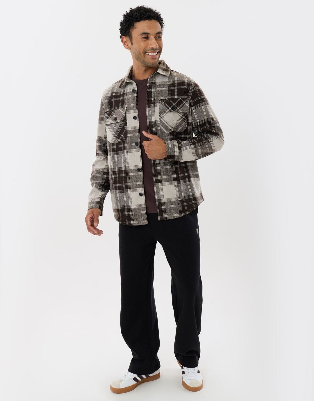 Lightweight Shacket with Pockets in Chocolate Brown Check