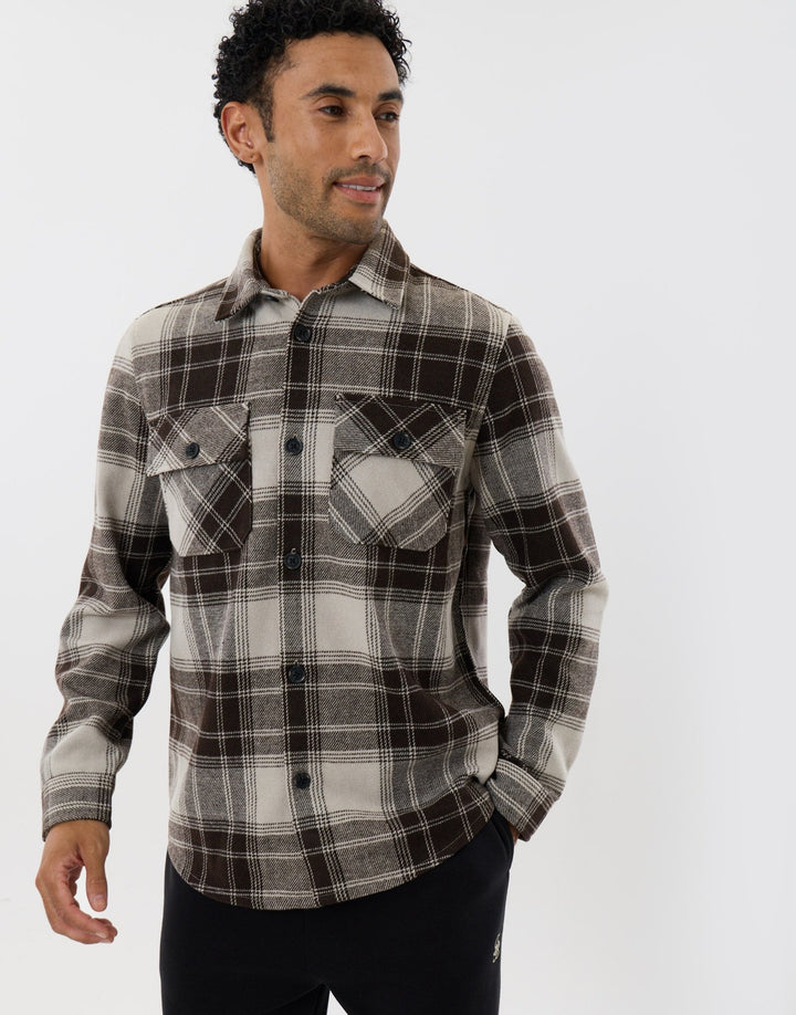 Lightweight Shacket with Pockets in Chocolate Brown Check