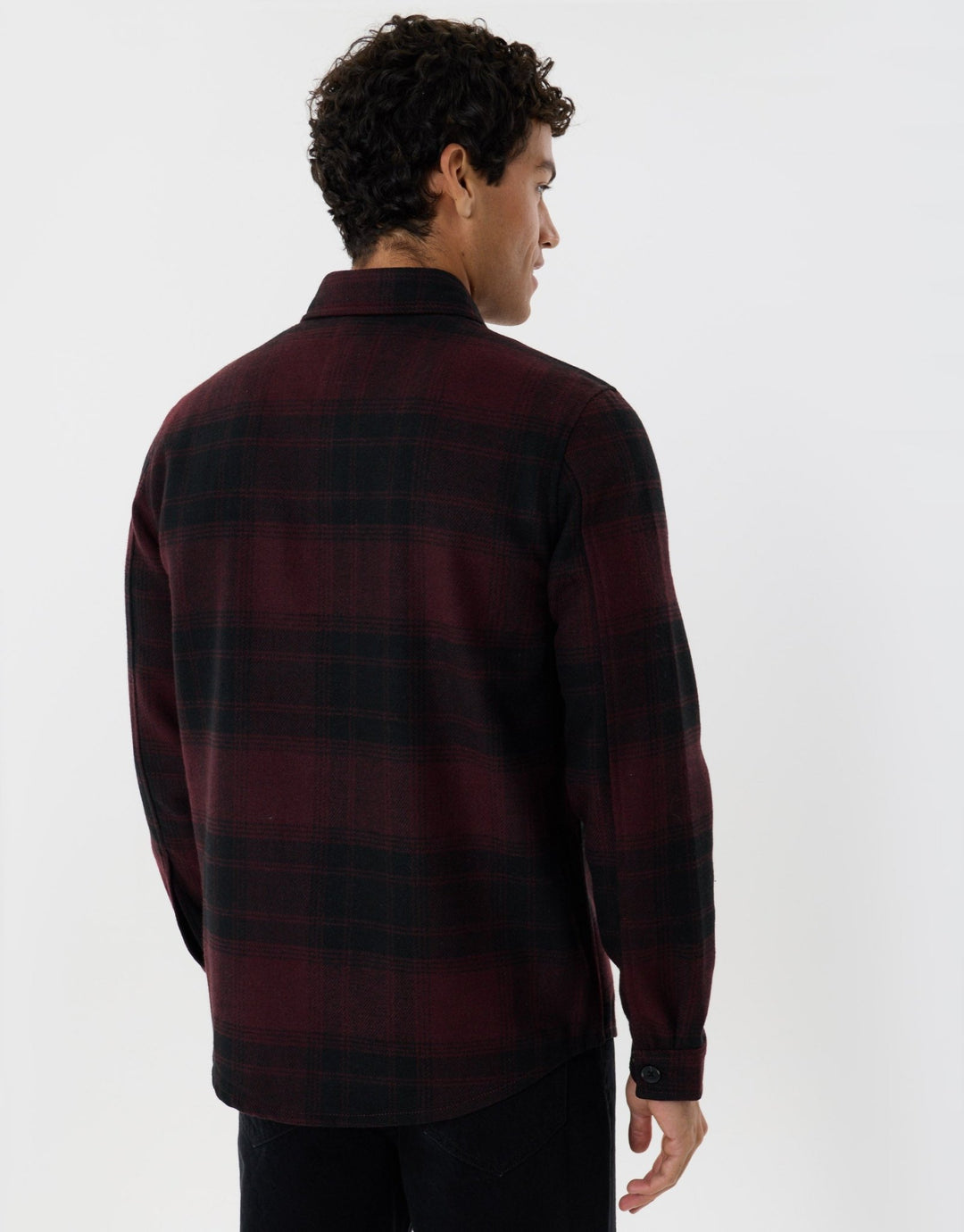 Lightweight Shacket with Pockets in Burgundy Check