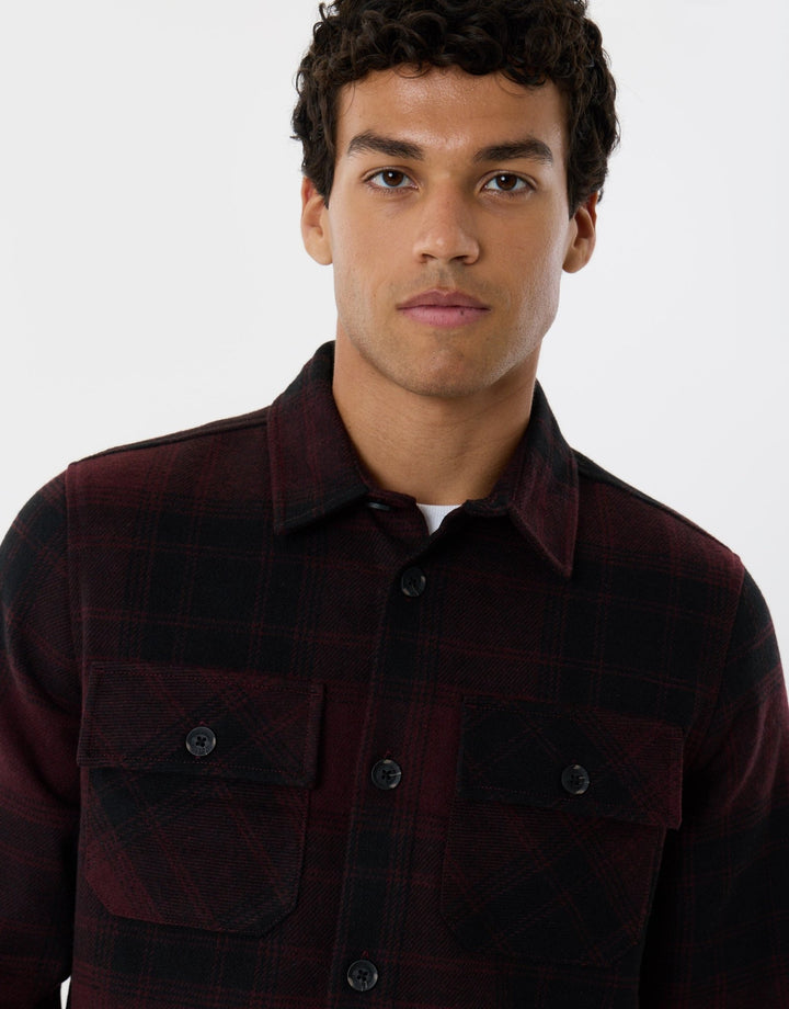 Lightweight Shacket with Pockets in Burgundy Check