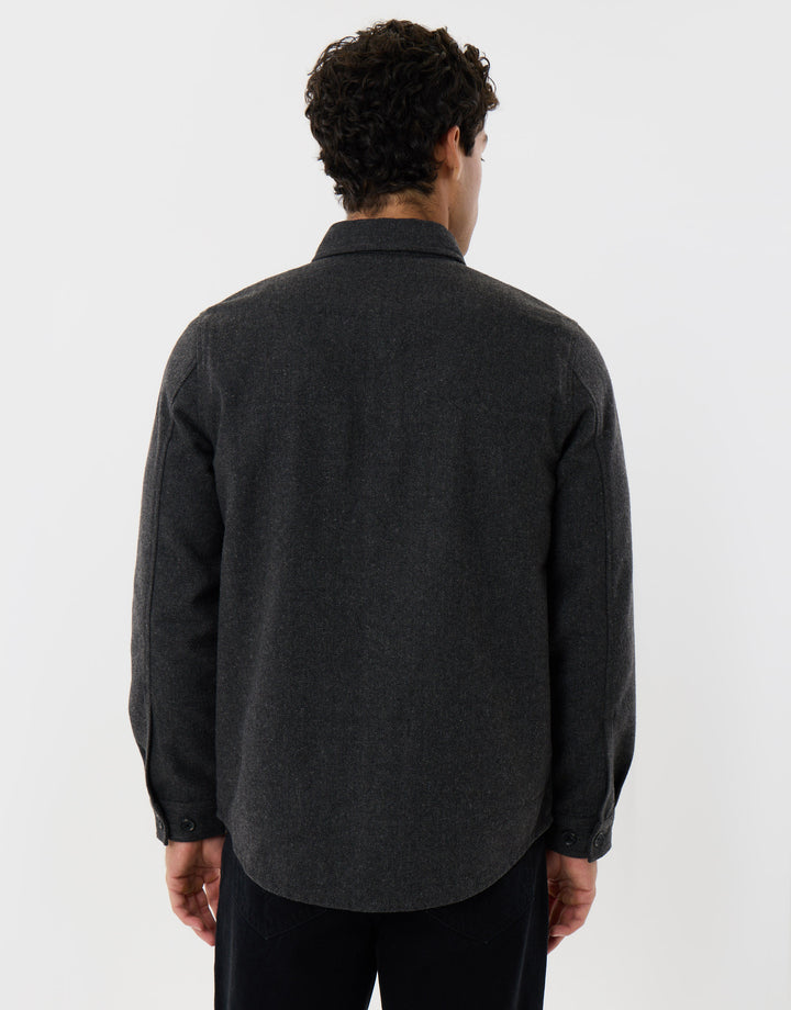 Lightweight Shacket with Pockets in Charcoal Herringbone