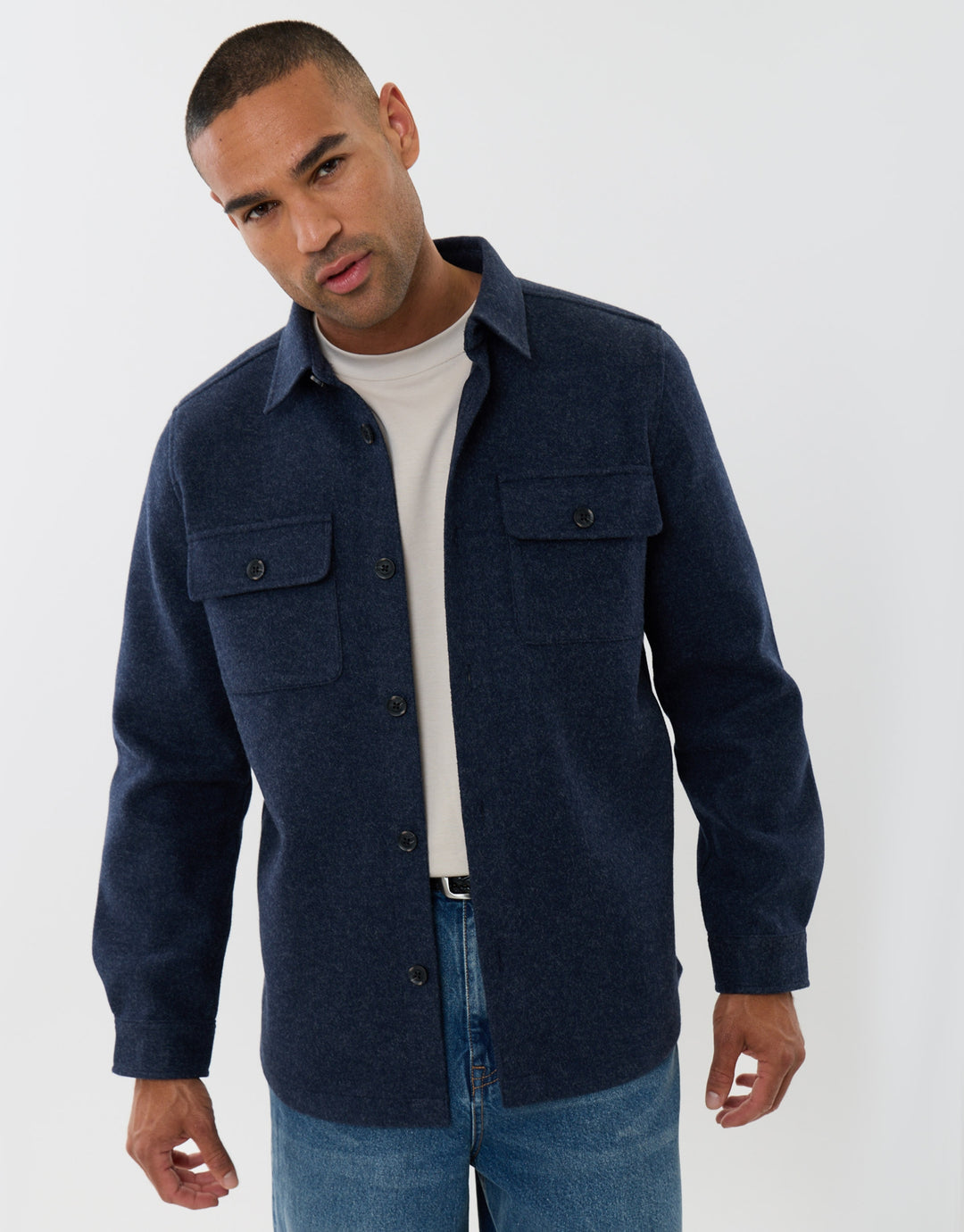 Patch Pocket Knitted Shacket in Navy