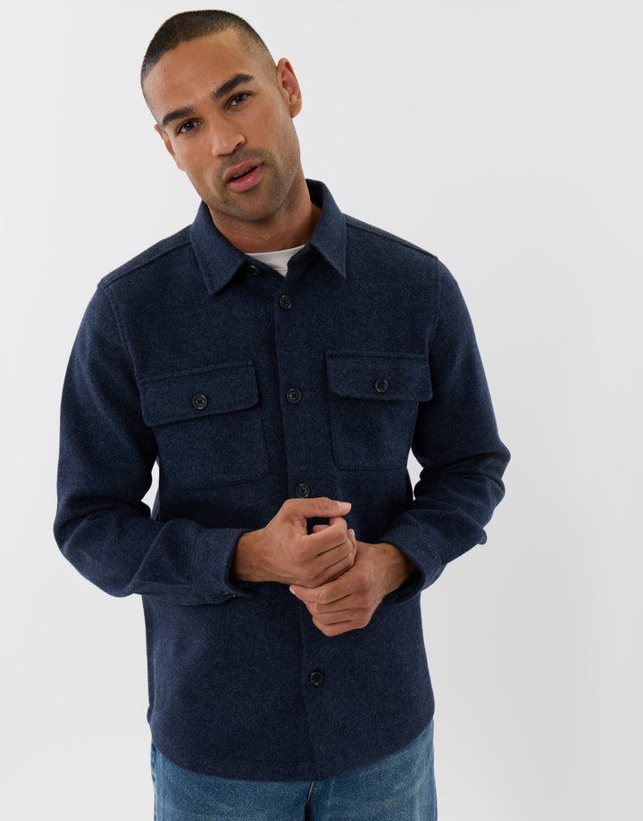 Patch Pocket Knitted Shacket in Navy