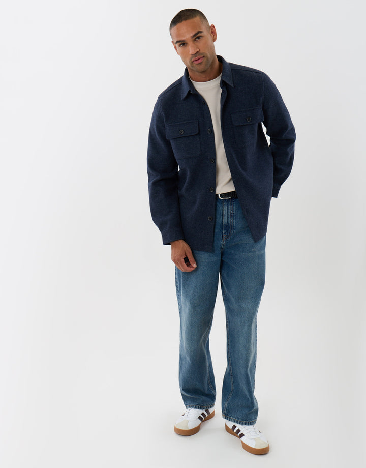 Patch Pocket Knitted Shacket in Navy