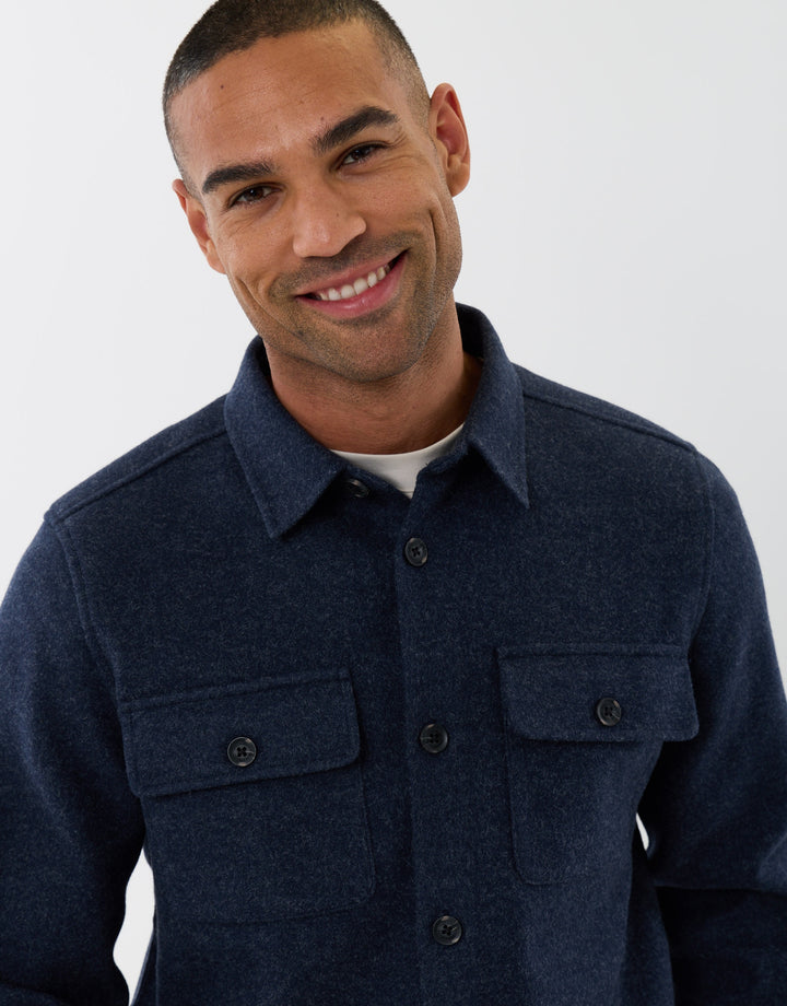 Patch Pocket Knitted Shacket in Navy