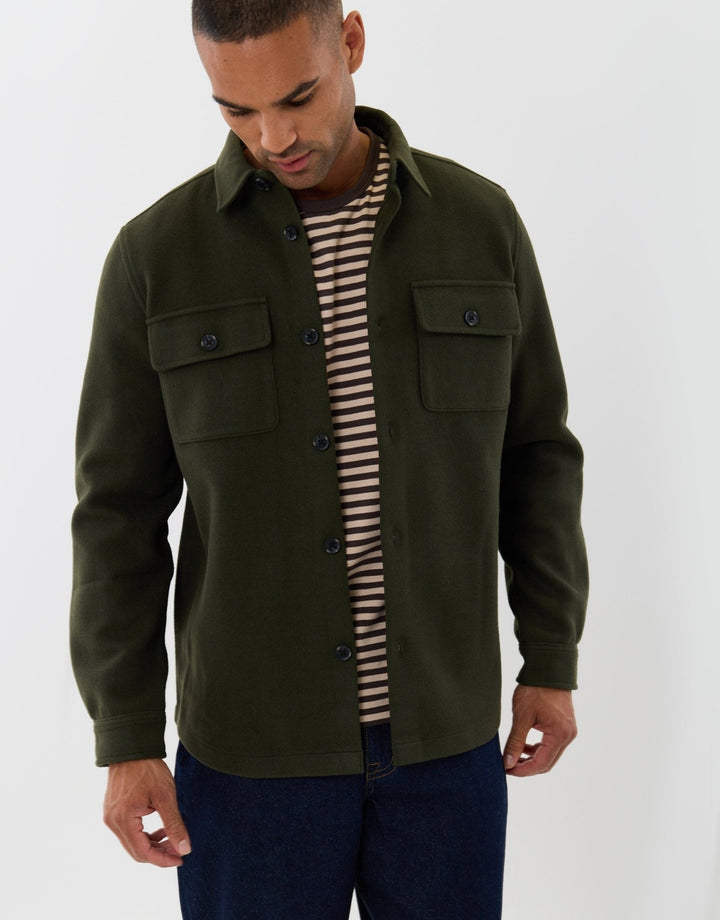 Patch Pocket Knitted Shacket in Khaki