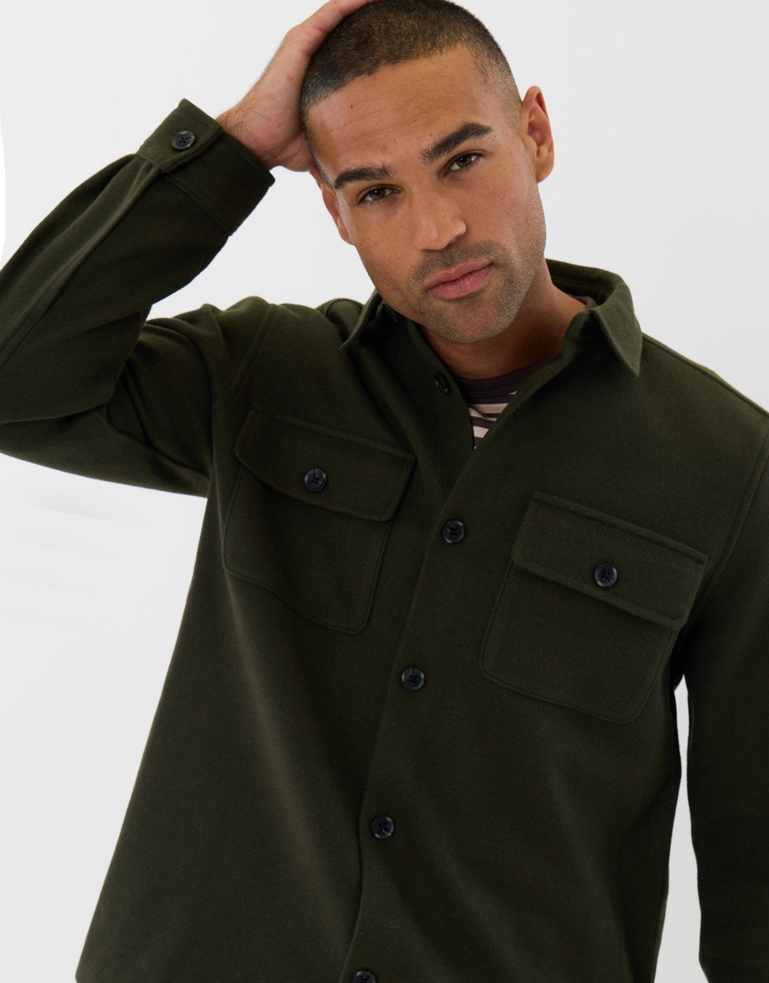 Patch Pocket Knitted Shacket in Khaki